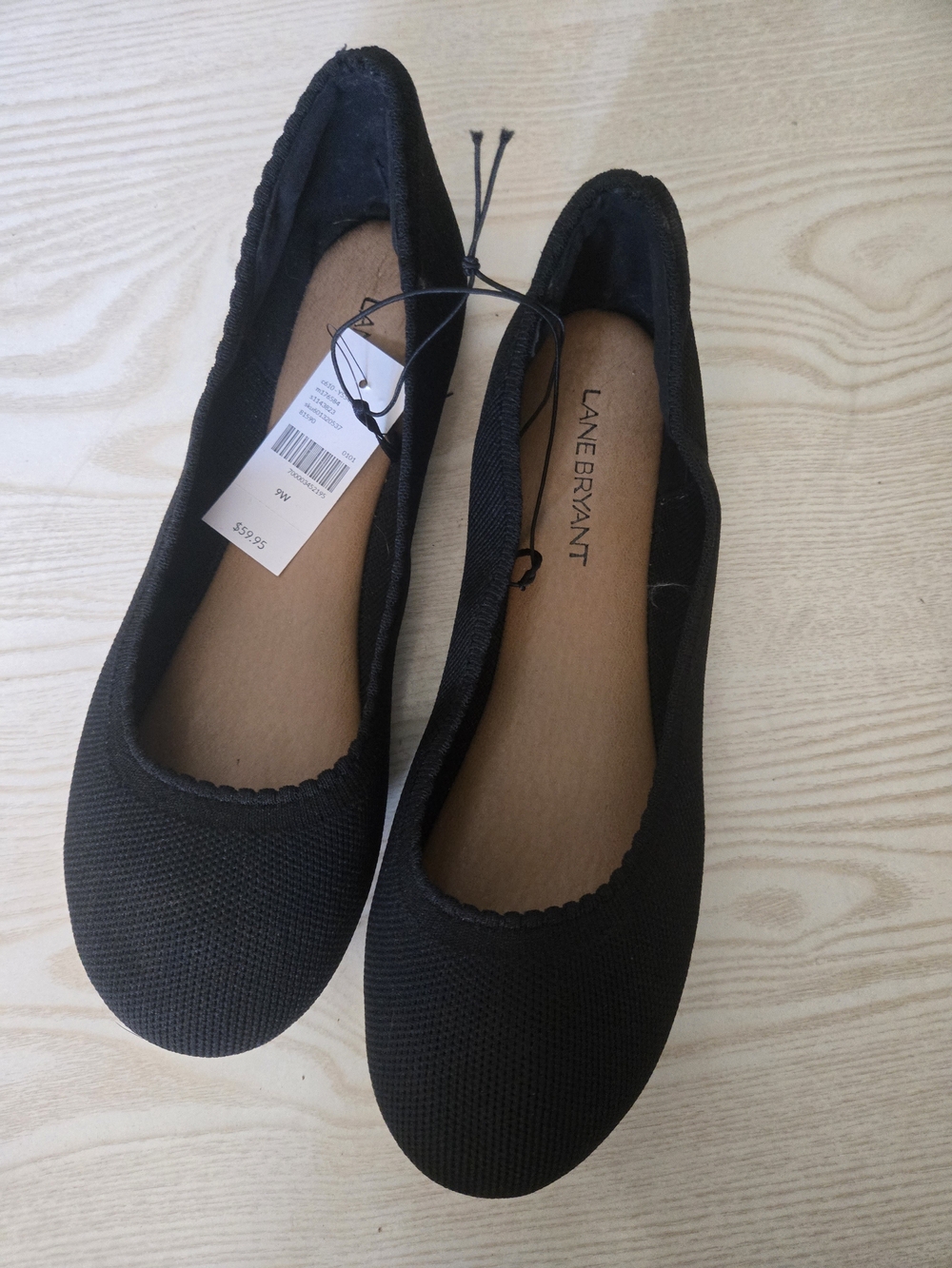 Lane Bryant Black Knit Slip-On Ballet Flats